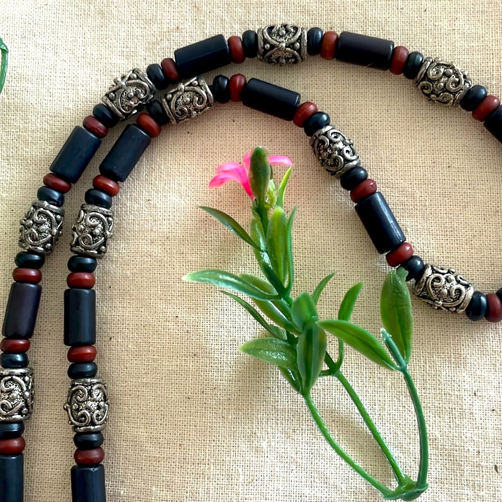 Handmade 3-Tone Choker - Black/Brown, Beads and Metal Accent Beads